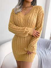 Cable Knit Long Sleeve Bodycon Sweater Dress