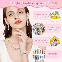 8mm Rhinestone Spacer Beads for Jewelry Making - 720pcs, 12 Colors