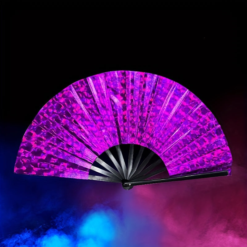 32cm Laser Folding Holographic Dance Party Fan Portable Summer Fan