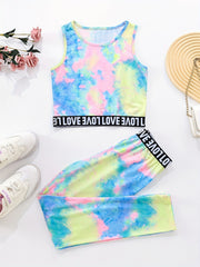 Girls Tie-Dyed Tank Top & High Waist Pants Set
