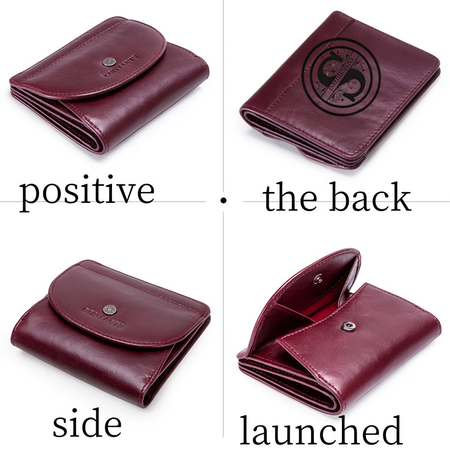 Women's Leather Coin Pocket Wallet Compact Organizer for Cards Phone Minimalist