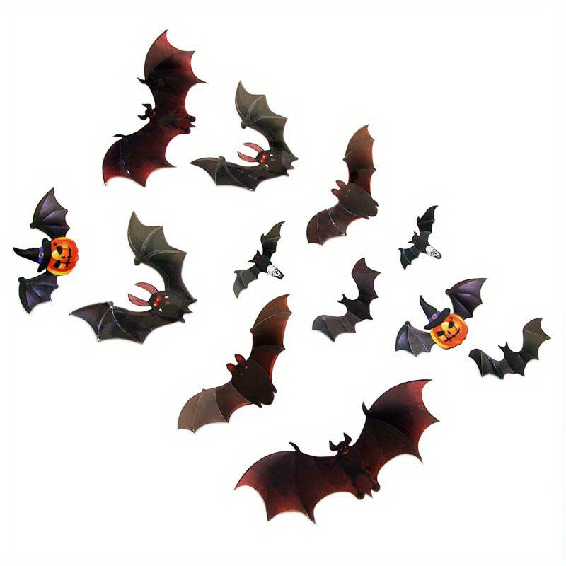 12pcs Halloween Pumpkin Wall Sticker & 3D Bat Decoration
