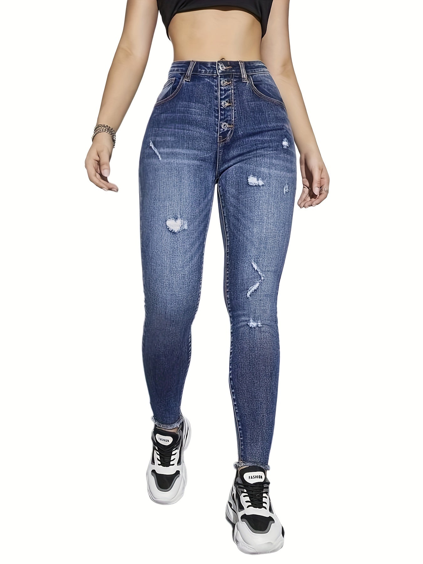 High Rise Skinny Jeans Women Distressed Denim Pants