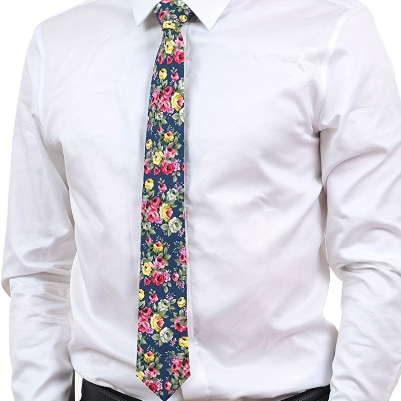 Men's Cotton Floral Printed Narrow Tie - Various Designs