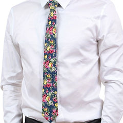 Men's Cotton Floral Printed Narrow Tie - Various Designs