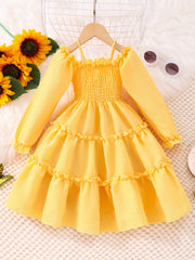 Off Shoulder Princess Dress For Girls Long Sleeve Vacation Dress Kids Clothing