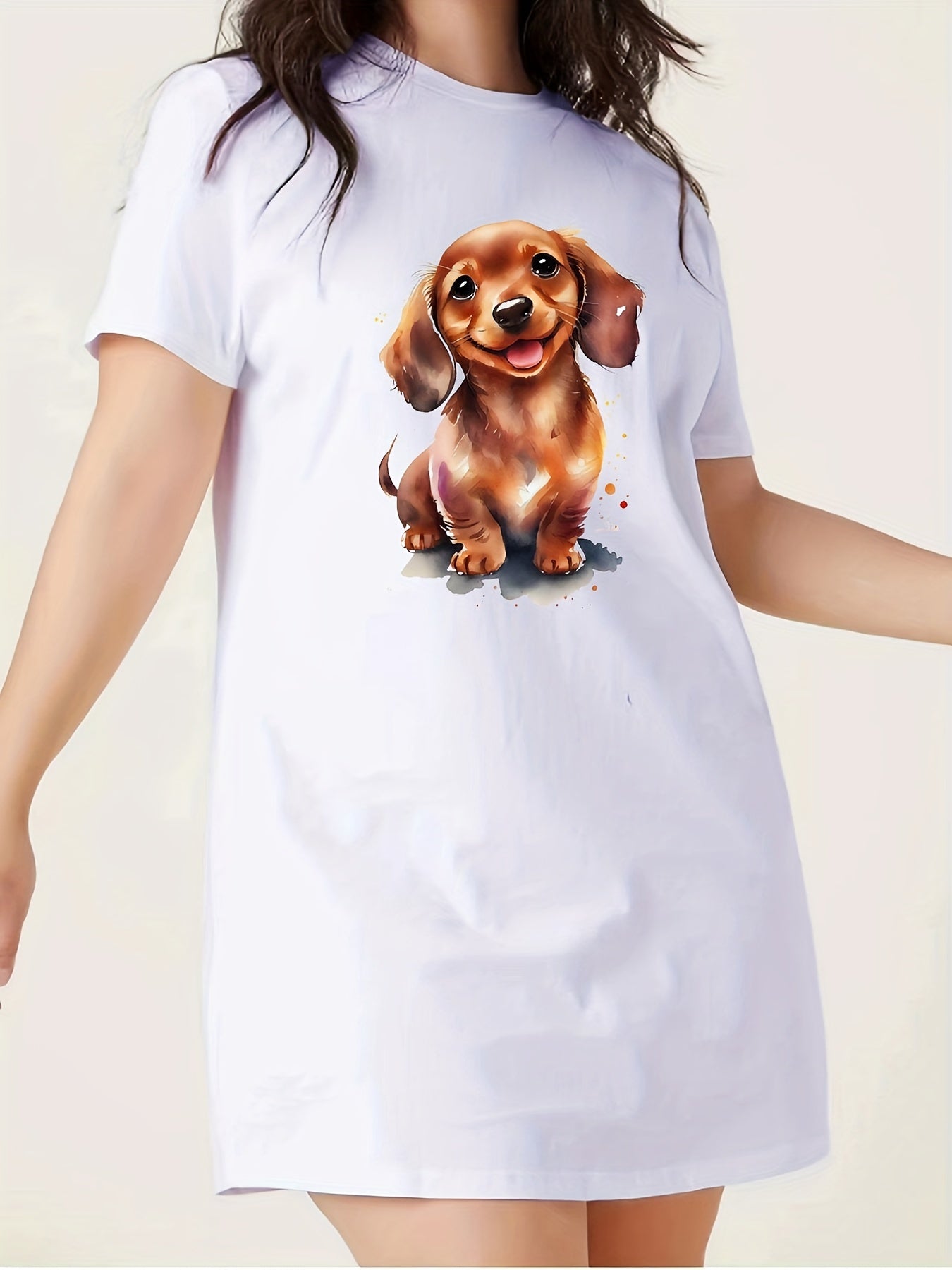 Cartoon Puppy Print Sleep Dress Short Sleeve