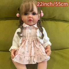 22in Reborn Dolls Handrooted Hair Full Vinyl Waterproof Accompany Toy