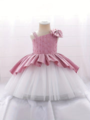 Girls Lace Trim Puffy Princess Dress for Wedding Birthday Party