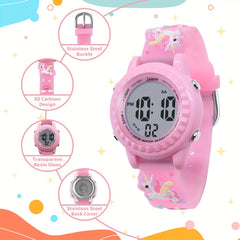 3pcs Unicorn Watch Bracelet For Girls Waterproof Alarm Clock Calendar Watch