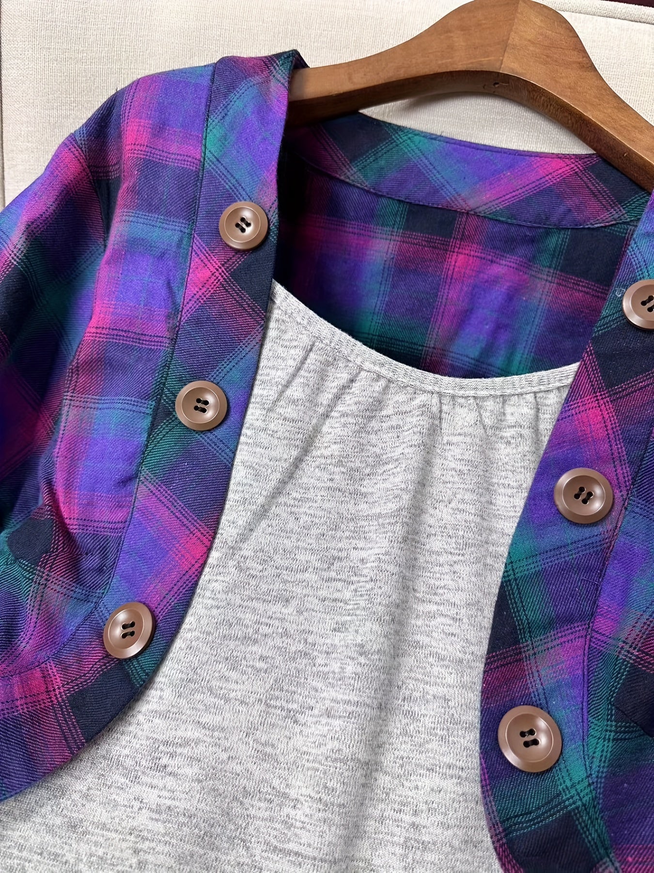 Plaid Crop Cardigan & Cami Dress Set