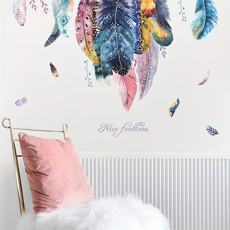 Colorful Feather Wall Sticker Bedroom Entrance Living Room Decoration