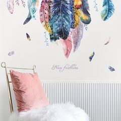 Colorful Feather Wall Sticker Bedroom Entrance Living Room Decoration