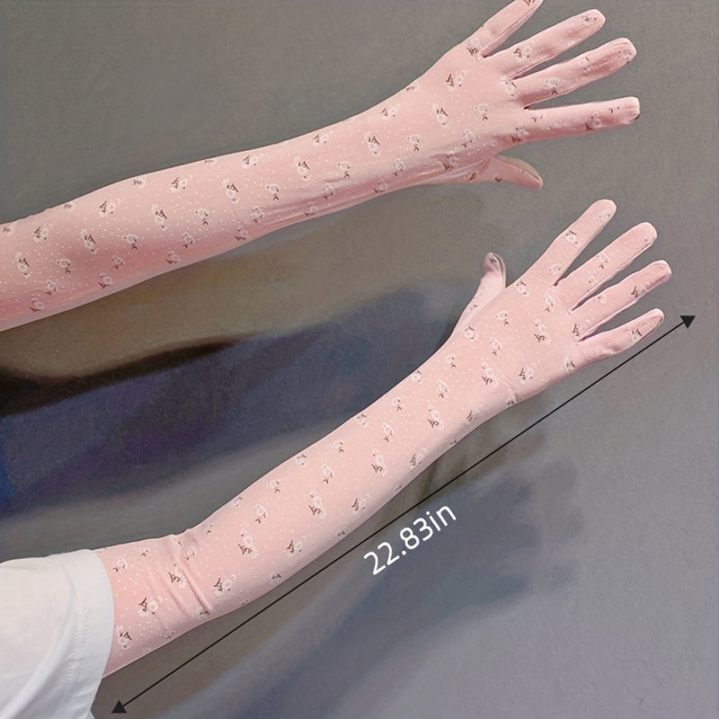 Floral Print Long Gloves UV Protection Cycling Gloves Women