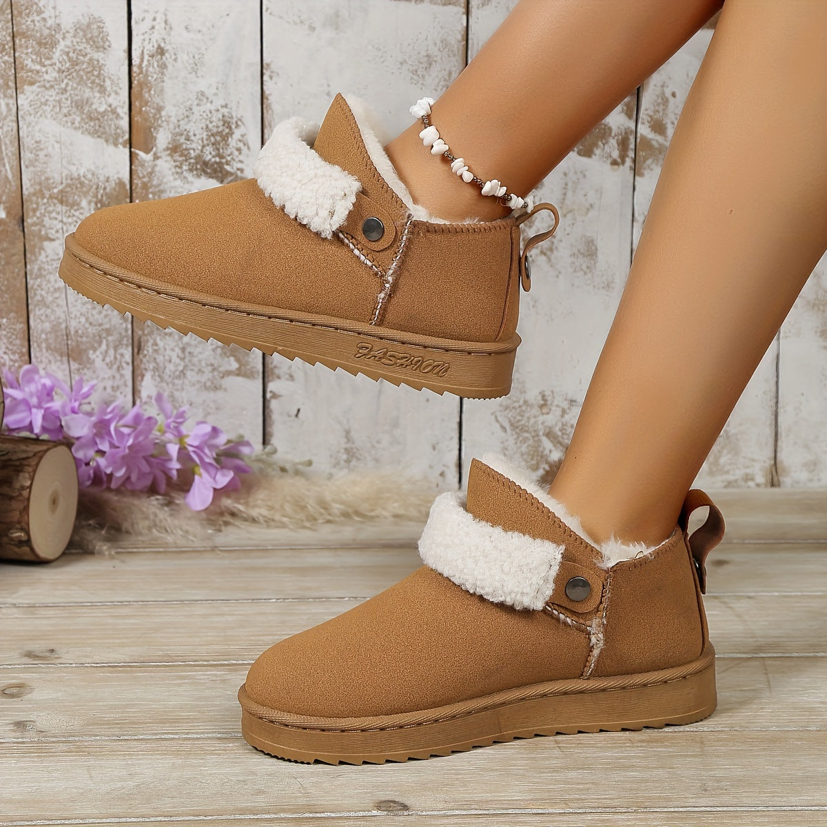 Women's Plush Lined Thermal Snow Boots Non Slip Flat Outdoor Shoes