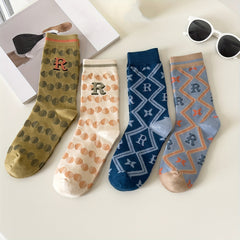 4 Pairs Letter Print Sports Socks Soft & Comfy Mid Tube Women's Stockings