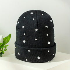 Crystal Star Beanie Knit Hat Elastic Warm Skull Cap for Women