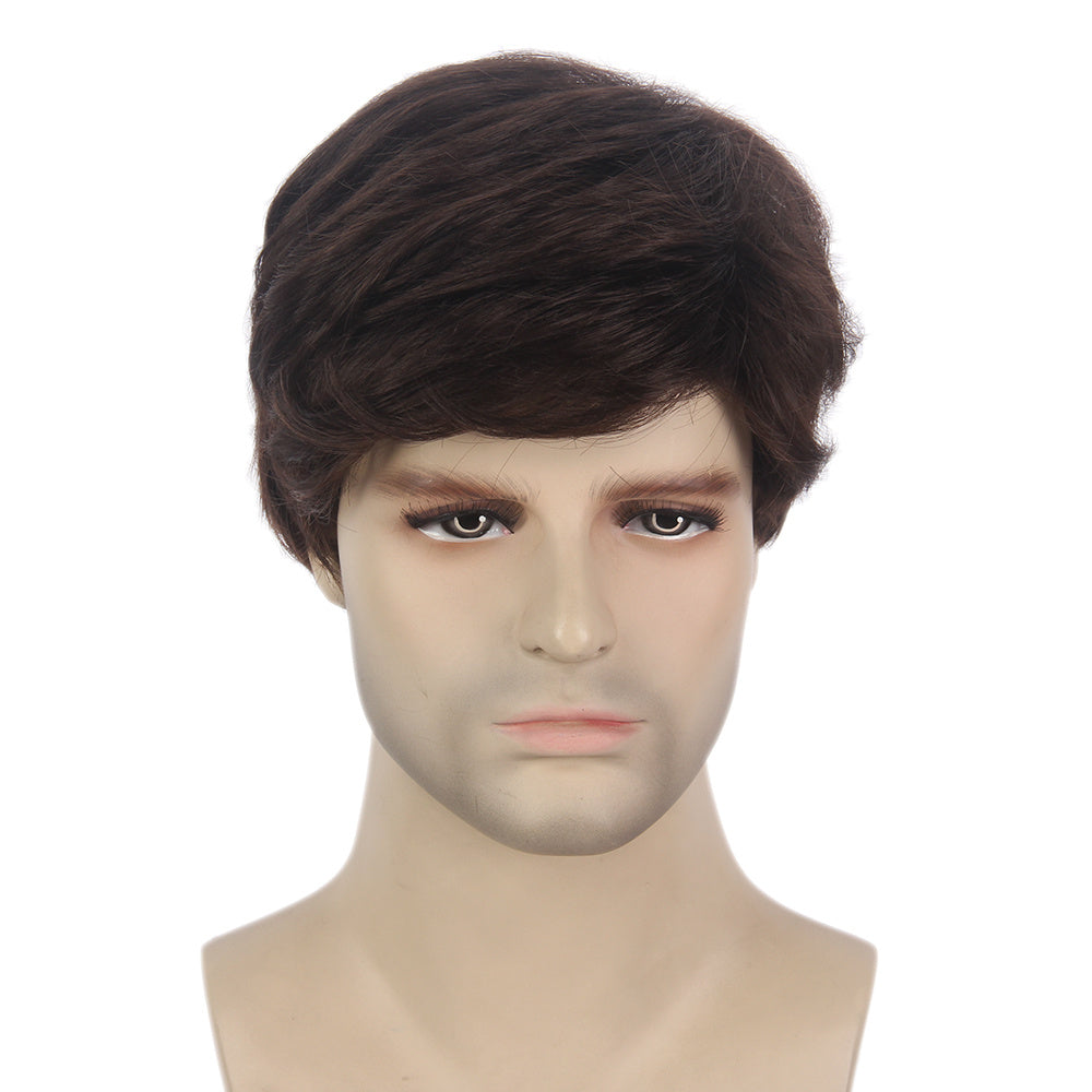 Men's Short Curly Brown Hair Wig