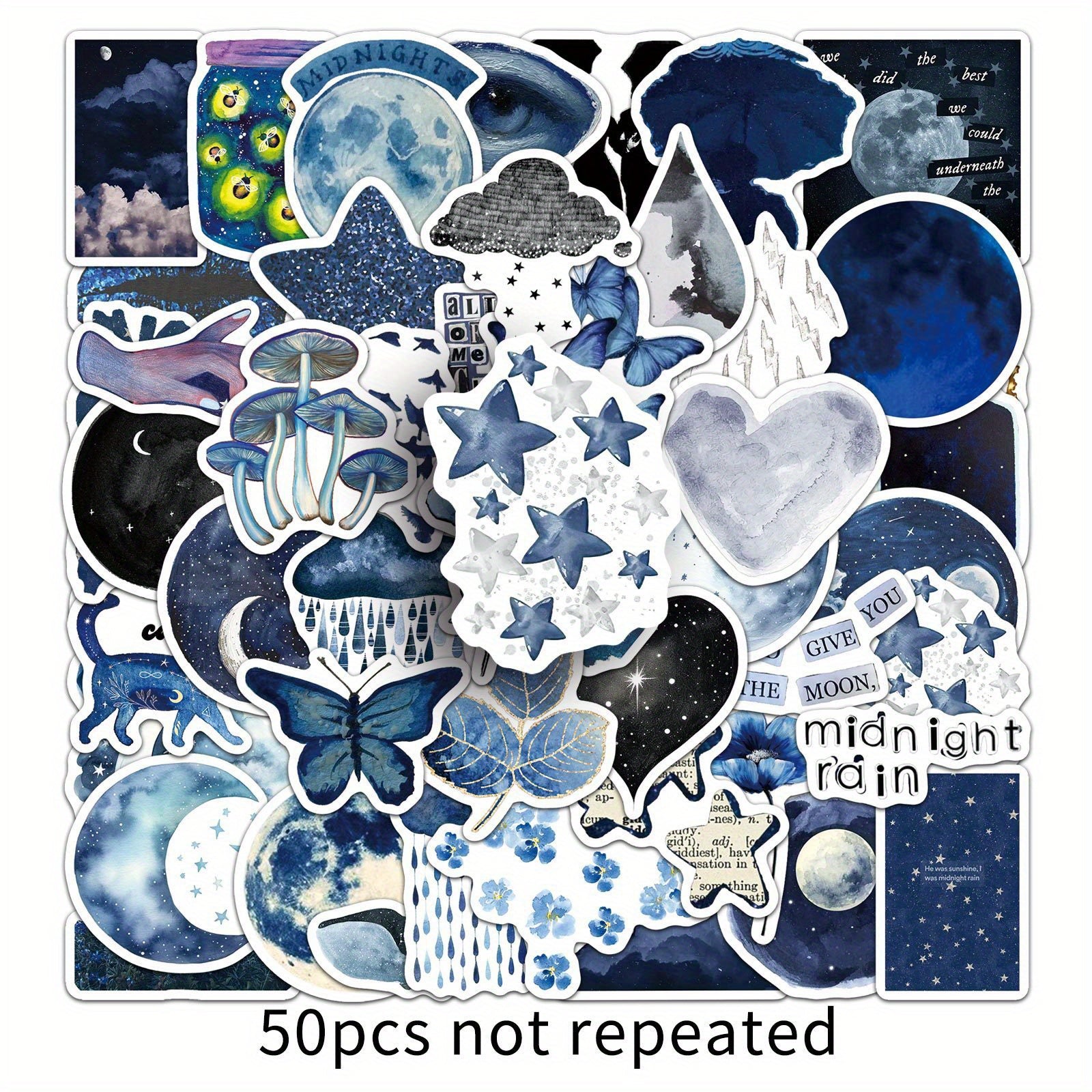 50pcs Midnight Rainy Night Stickers Nocturnal Cityscape Cats Self Adhesive