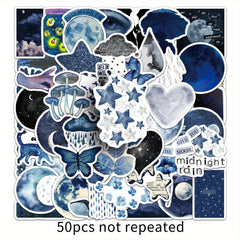 50pcs Midnight Rainy Night Stickers Nocturnal Cityscape Cats Self Adhesive