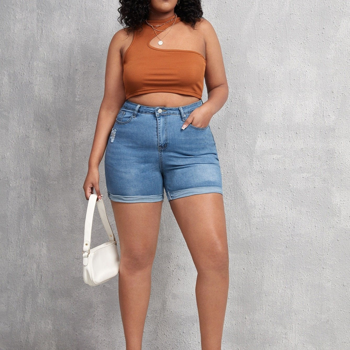 Light Wash High Waist Denim Shorts Women's Casual Jean Shorts
