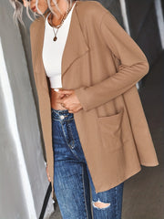 Textured Open Front Cardigan Dual Pockets Long Sleeve Cardigan