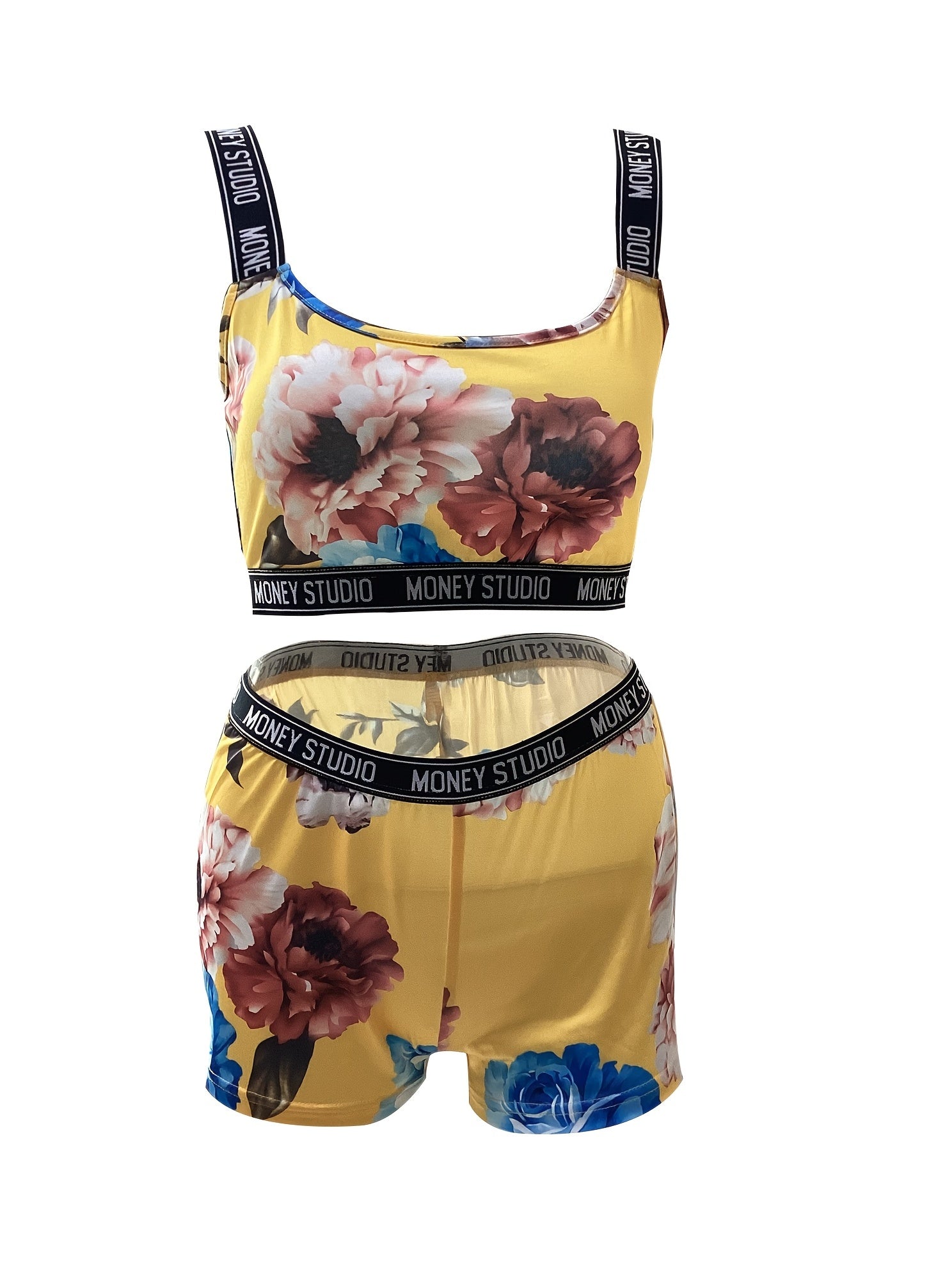 Floral Print Two-piece Set Sleeveless Crop Top & Shorts