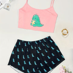Women's Plus Dino Print Cami Top & Shorts Pajama Set