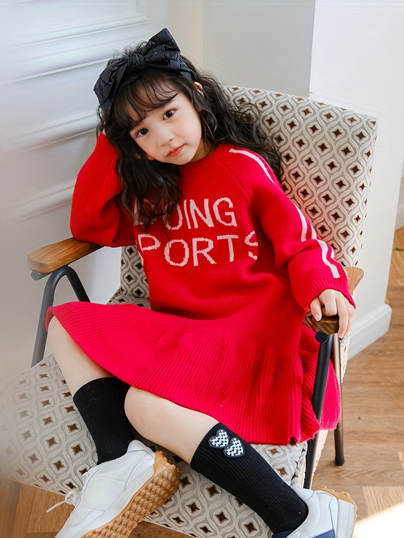 Girls Comfy Letter Print Sweater Dress Warm Longline Dress Kids Clothes