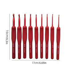 9pcs Crochet Hook Tool Set Non-slip Red Crochet Hooks for Handwork Hobby Craft