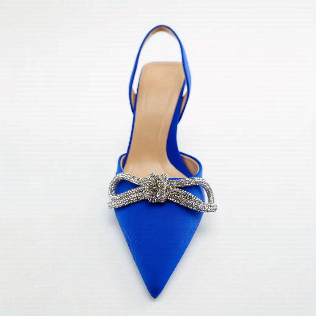 Rhinestone Bowknot Stiletto Heels Point Toe Pumps Slingback Stylish Heels