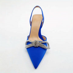 Rhinestone Bowknot Stiletto Heels Point Toe Pumps Slingback Stylish Heels