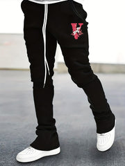 Crane & Floral Print Flared Trousers Men's Hip Hop Joggers
