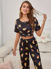 Cartoon Food Pajama Set Short Sleeve Top & Pants