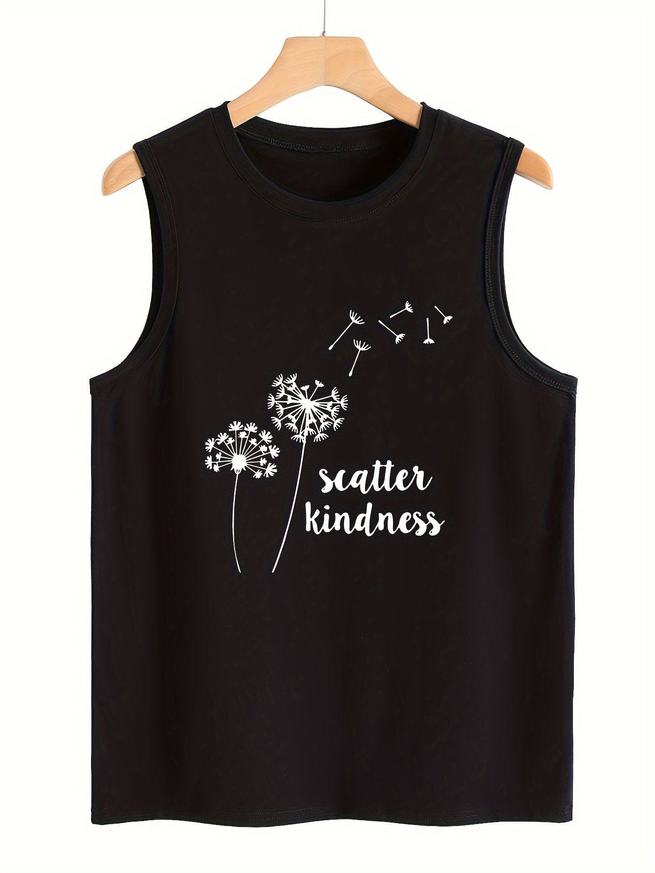 Dandelion & Letter Print Sleeveless Sports Vest Round Neck Casual Tops