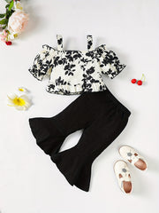 Baby Girls Floral Print Off Shoulder Top & Pants Set