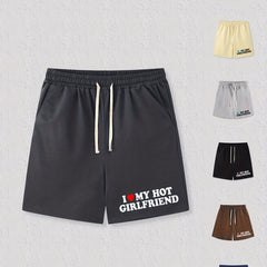 Men's Love Girlfriend Print Shorts Vintage Stretch Drawstring Shorts