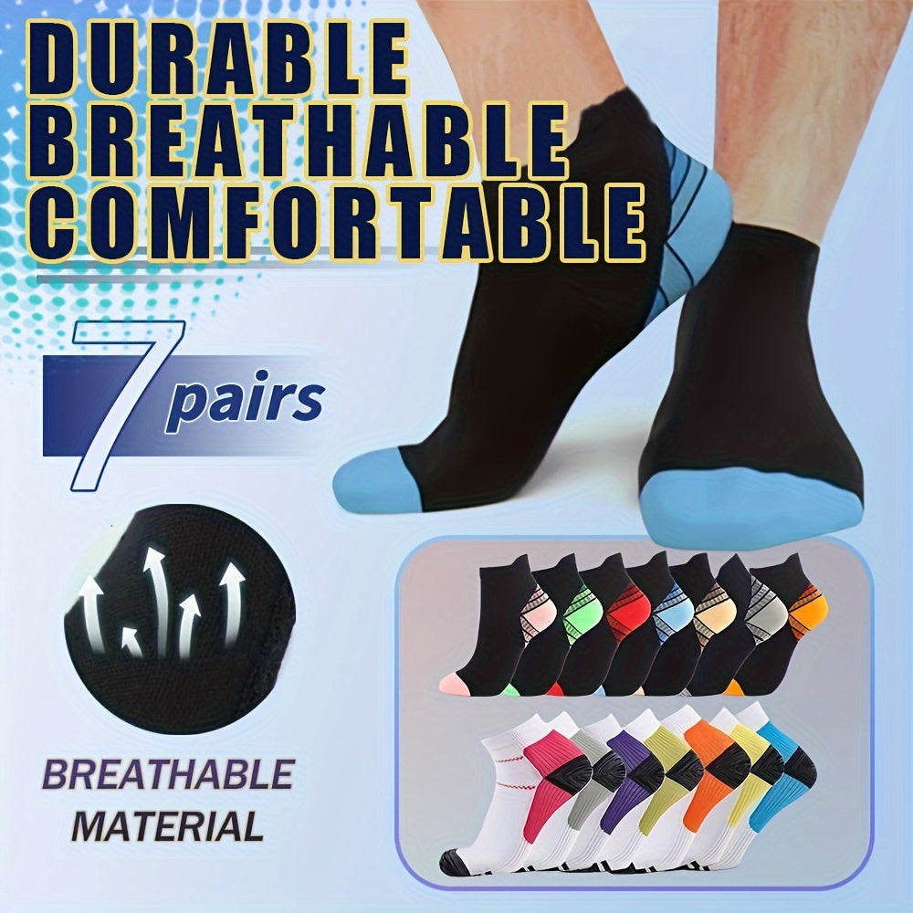7 Pairs Compression Ankle Socks for Running and Cycling