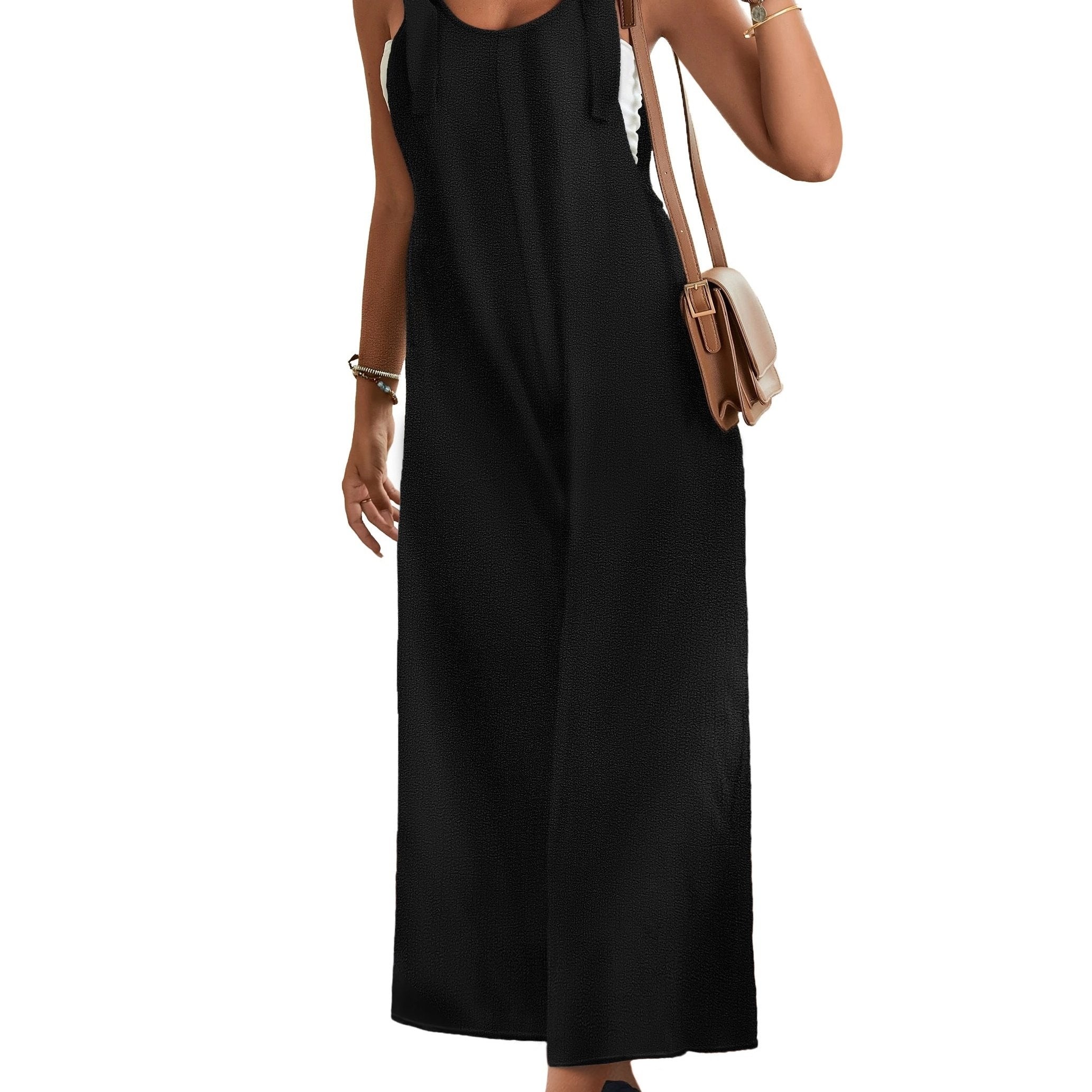 Solid Wide Leg Jumpsuit Knot Front Overall