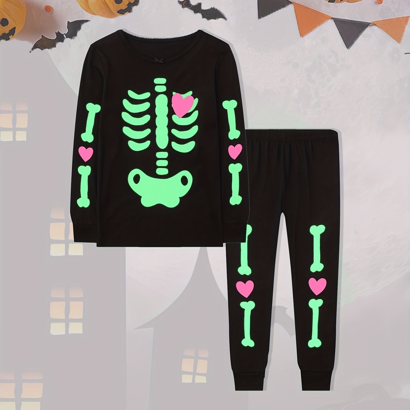 Halloween Toddler Girls Luminous Skull Loungewear Set