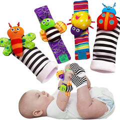 4 Pack Baby Wrist Rattle Socks & Plush Toy Set