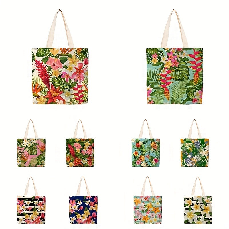 Tropical Plant Flowers Printed Reusable Grocery Bags