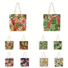 Tropical Plant Flowers Printed Reusable Grocery Bags