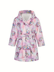 Girls Dotted Hooded Bathrobe Soft Flannel