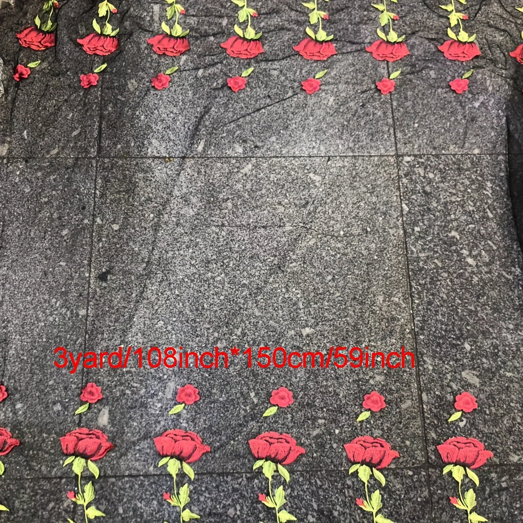 Rose Flower Embroidery Lace Fabric for Women's Dress