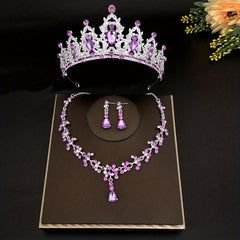 Bridal Crystal Crown Earrings Necklace Set Wedding Jewelry