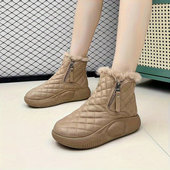 Women's Side Zipper Chunky Snow Boots Plush Lined Thermal Furry Shoes