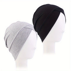 2pcs Soft Cotton Hijab Cap Turban Elastic Head Wrap Chemo Hats For Women