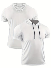 Men's Casual Sports Shirt Quick Dry Hooded Short Sleeve Top