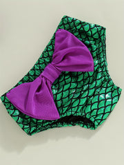 Baby Girls Mermaid Bow Swimsuit Sets Halter Neck Tops & Bottoms